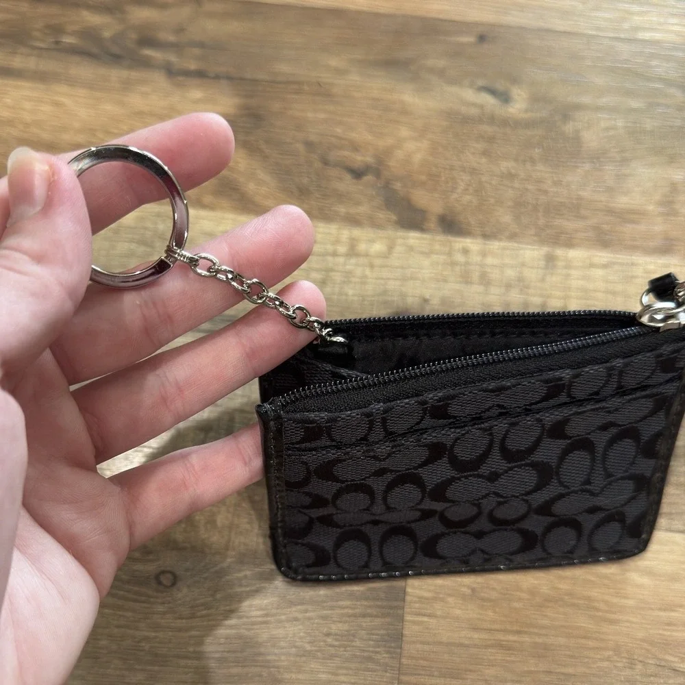 Coach Black Signature Jacquard ID Skinny Mini Wallet Wristlet Card Case